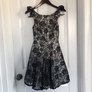Black & Nude Lace Skater Dress
